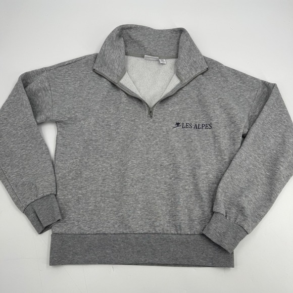Noisy may Tops - NOISY MAY Womens Gray Quarter Zip Sweatshirt Les Alpes Logo Pullover Small